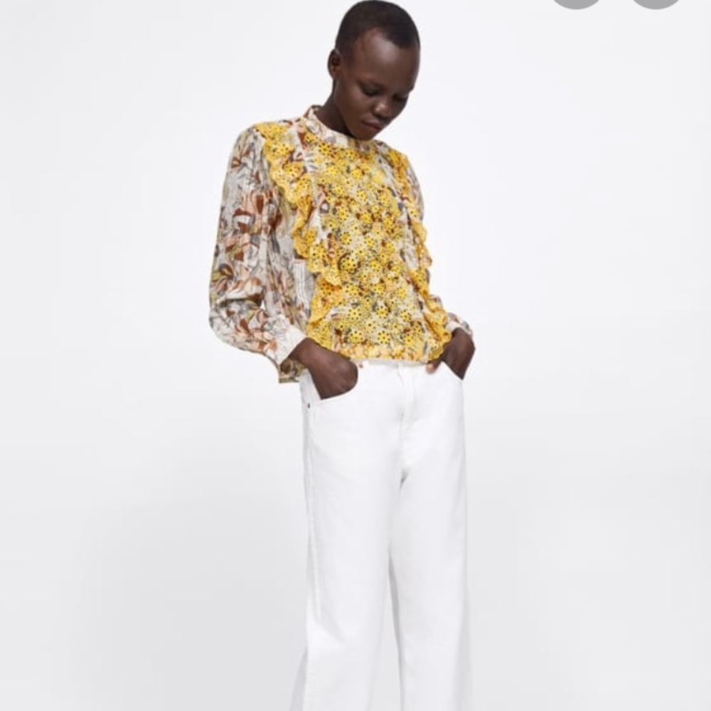 NWT EMBROIDERED FLORAL PRINT BLOUSE ZARA